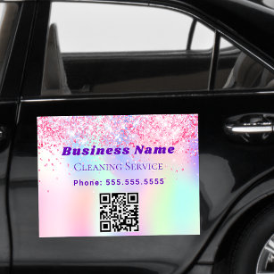 Cleaning service pink purple QR code Car Magnet