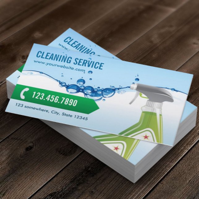 Cleaning Service Professional Blue Water Bubbles Business Card (Creator Uploaded)
