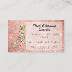 Cleaning Service Rose Gold Glitter + 14K Template Business Card