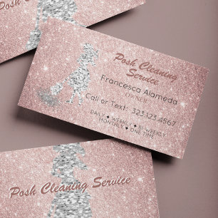 Cleaning Service Rose Gold Glitter Silver Template Business Card