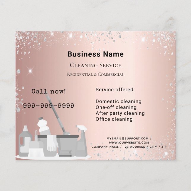 Cleaning service rose gold silver glitter dust QR  Flyer (Front)