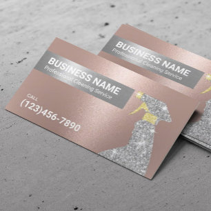 Cleaning Service Rose Gold & Silver Maid Business Card