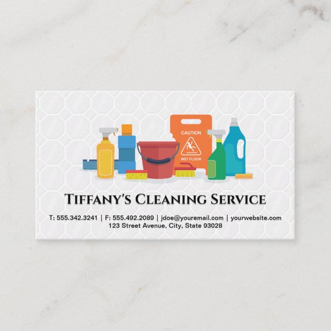 Cleaning Service | Sanitising Supplies | Tiles Business Card (Front)