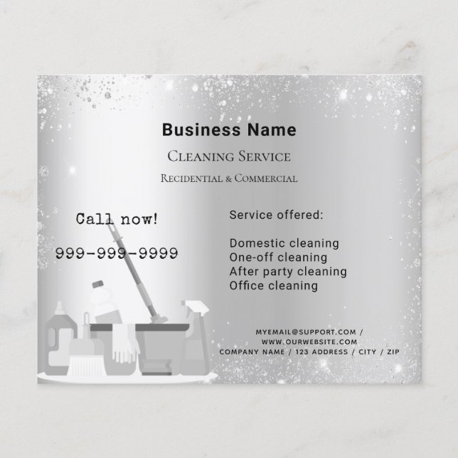 Cleaning service silver glitter dust QR code Flyer (Front)