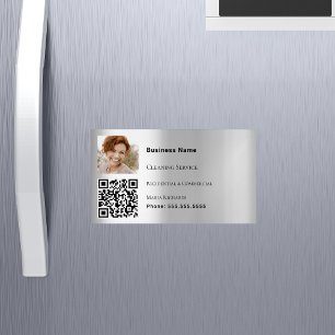 Cleaning service silver photo QR code Magnetic Business Card