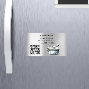 Cleaning service silver QR code Magnetic Business Card