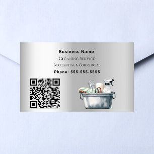 Cleaning service silver QR code Rectangular Sticker