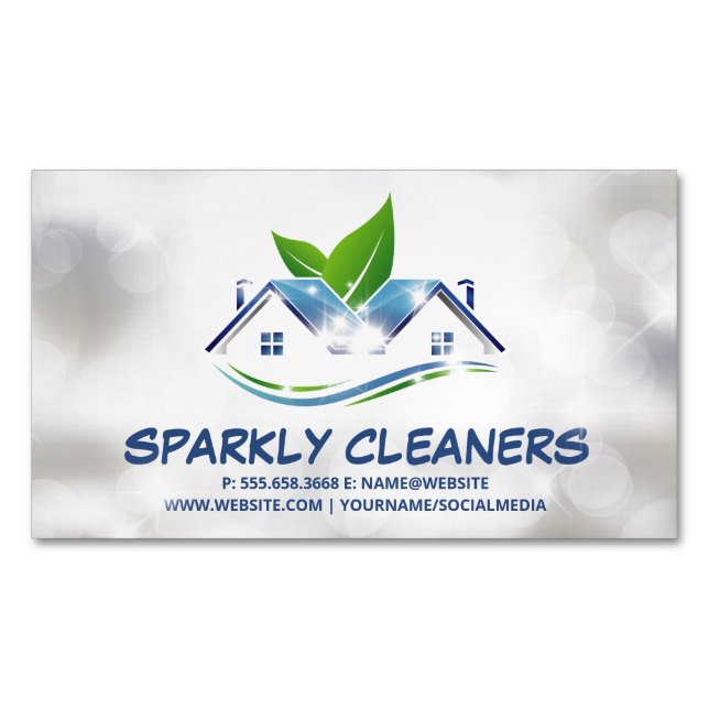 Cleaning Service | Sparkly House Logo Magnetic Business Card (Front)