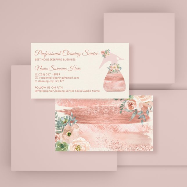 Cleaning Service Spray Bottle Flower glamour Business Card (Creator Uploaded)