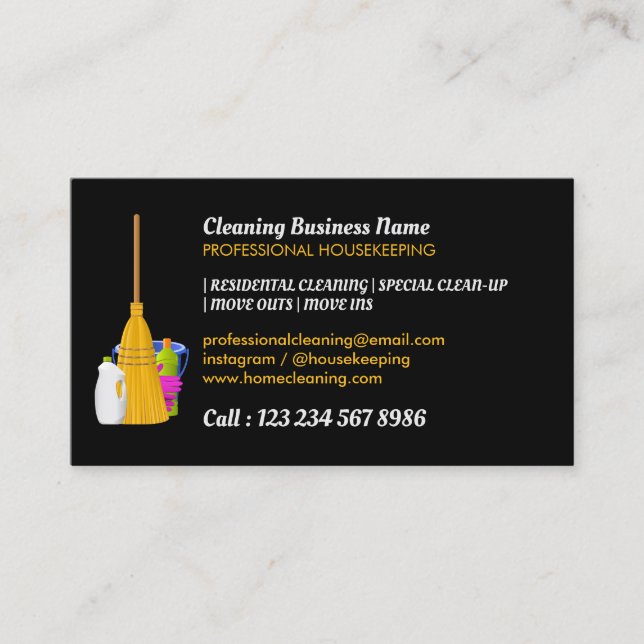 Cleaning Service Standard Black Business Card (Front)