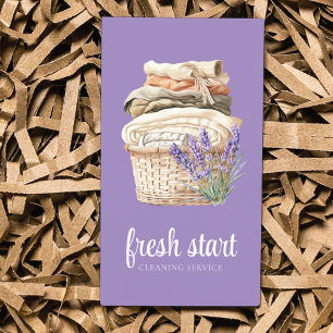Cleaning Service Watercolor Laundry Lavender Business Card