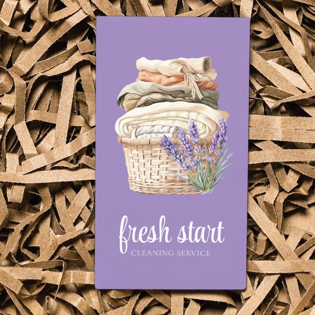 Cleaning Service Watercolor Laundry Lavender Business Card (Creator Uploaded)