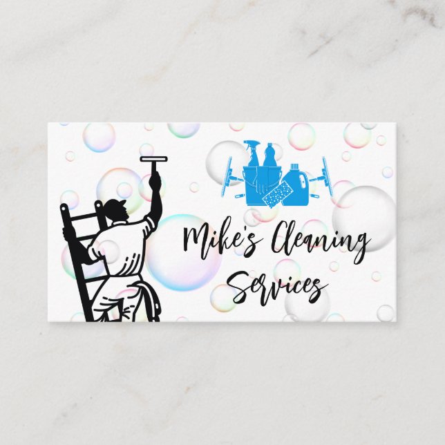 Cleaning Service | Window Cleaner | Soap Bubbles Business Card (Front)