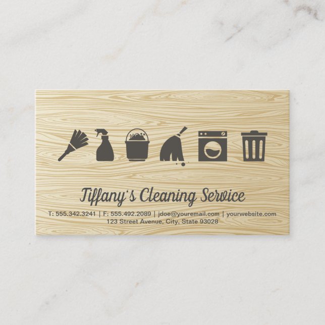 Cleaning Service | Wood Grain Business Card (Front)