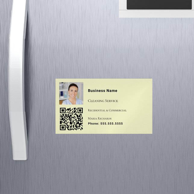 Cleaning service yellow photo QR code Magnetic Business Card (Creator Uploaded)