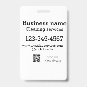 Cleaning services add number website email address ID badge