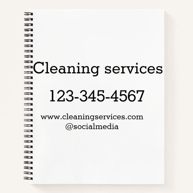 Cleaning services add number website email address notebook (Front)