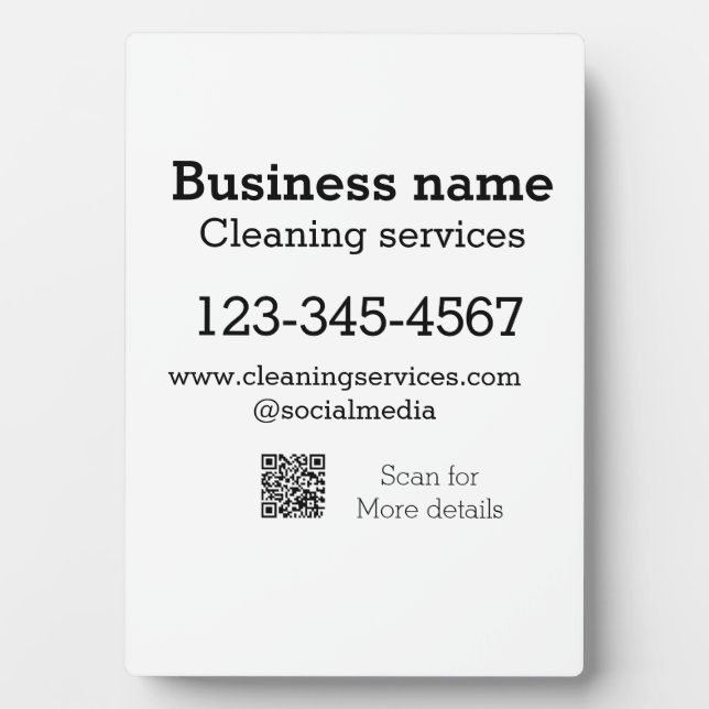 Cleaning services add number website email address plaque (Front)