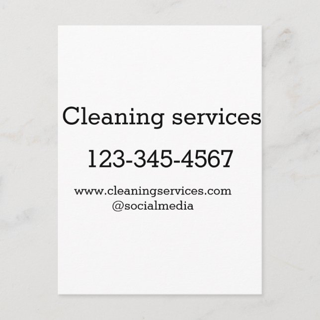Cleaning services add number website email address postcard (Front)