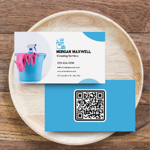 Cleaning Services Business Card with QR Code