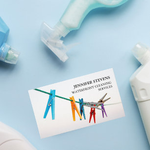 Cleaning Services Clothesline Photo Modern Maid Business Card
