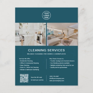Cleaning Services Custom Logo Teal QR Flyer