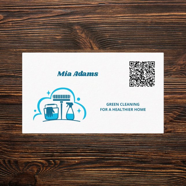 Cleaning Services Custom QR Code Business Card (Cleaning Business Cards)