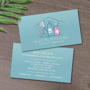 Cleaning Services - Elegant Soft Teal and Pink Business Card