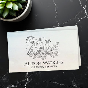 Cleaning Services - Floral Line Art Business Card