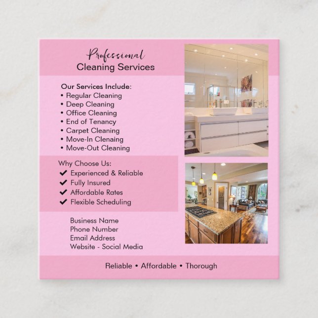 Cleaning Services Flyer | Editable House Cleaning  Square Business Card (Front)