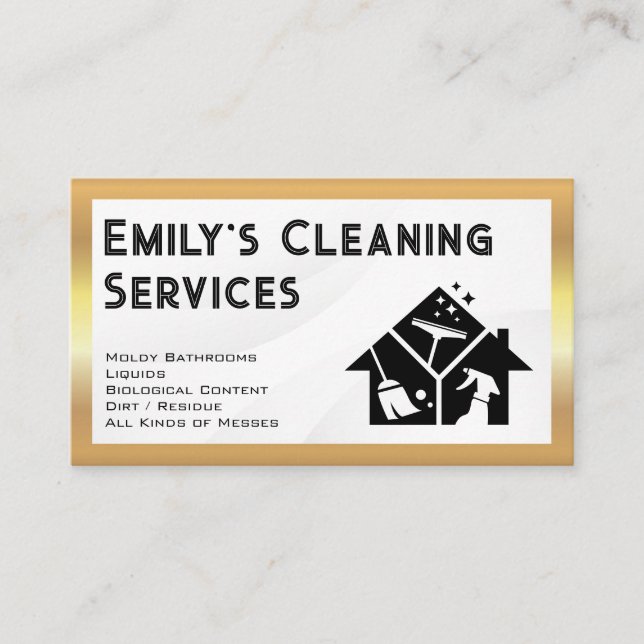 Cleaning Services | Gold Border | Maid Logo Business Card (Front)