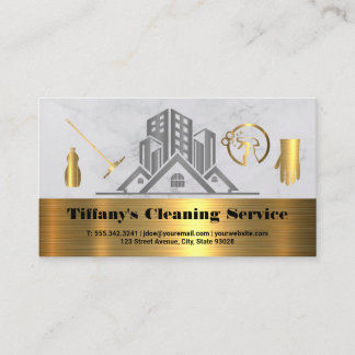 Cleaning Services | Gold Metallic Icons Business Card