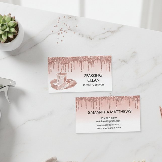 Cleaning Services Home Business Rose Gold Drips Card (Creator Uploaded)