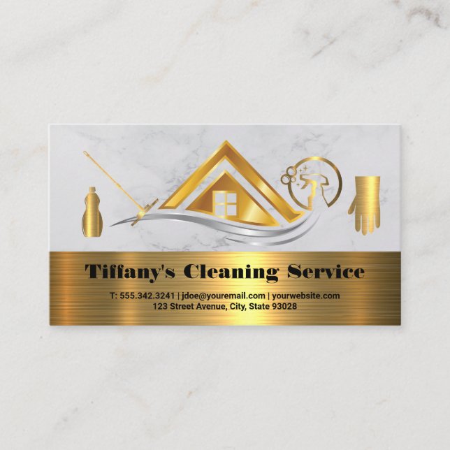 Cleaning Services | Home Gold Metallic Icons Business Card (Front)