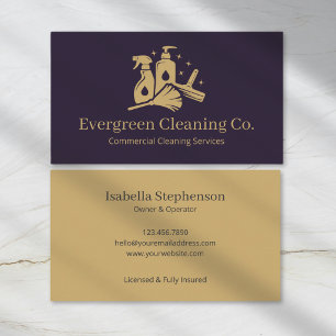 Cleaning Services House Cleaner Purple Gold Modern Business Card
