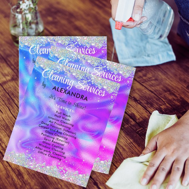 Cleaning Services House Keeping Holographic Purple Flyer (Creator Uploaded)