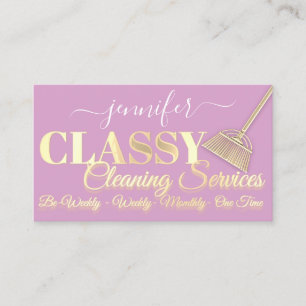 Cleaning Services House Keeping Maid Pink Business Card