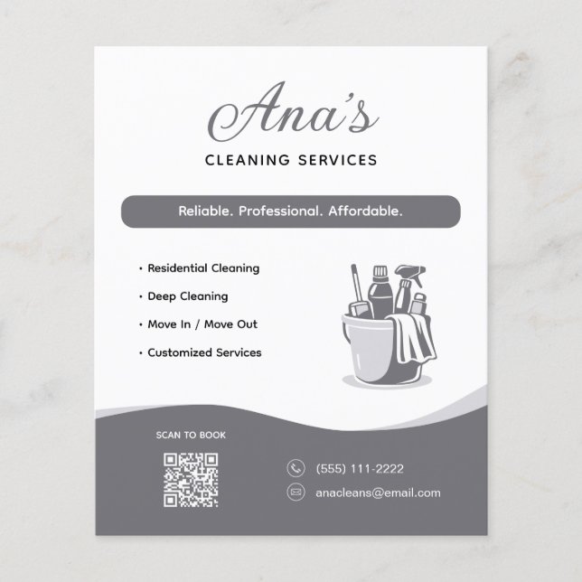 Cleaning Services Housekeeping Grey QR Code Flyer (Front)