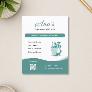 Cleaning Services Housekeeping Teal QR Code Flyer