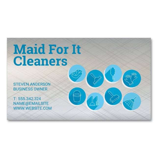 Cleaning Services Icons Magnetic Business Card (Front)