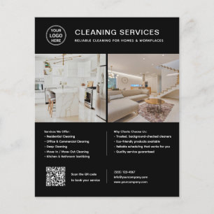 Cleaning Services Logo Photo QR Code Black Flyer