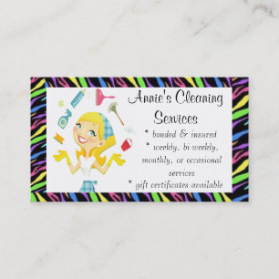 Cleaning services maid business card colour