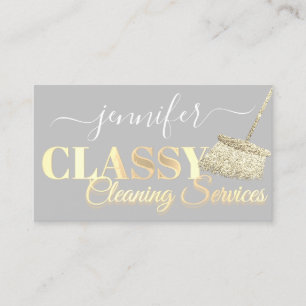 Cleaning Services Maid Grey White Gold Business Card
