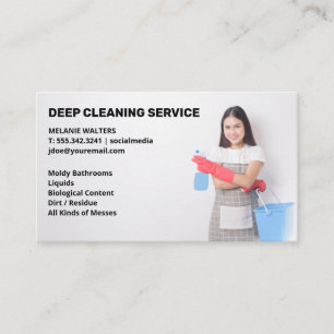 Cleaning Services   Maid Holding Bucket and Spray Business Card