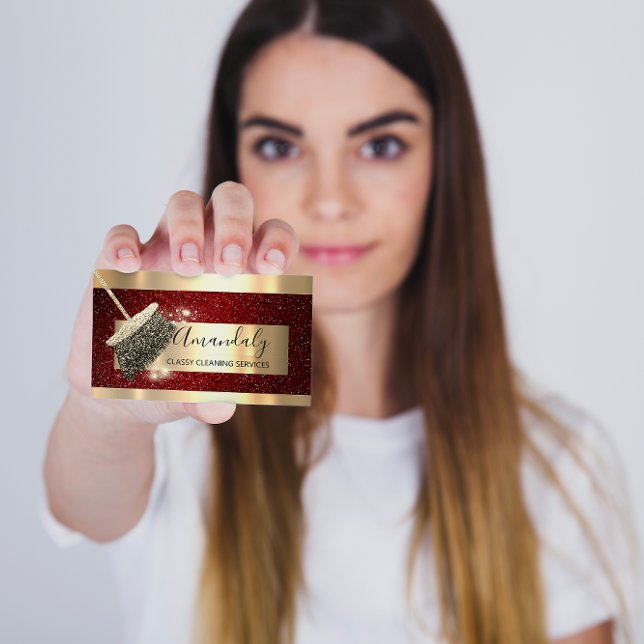 Cleaning Services Maid House Keeping Gold Glitter Business Card (Creator Uploaded)