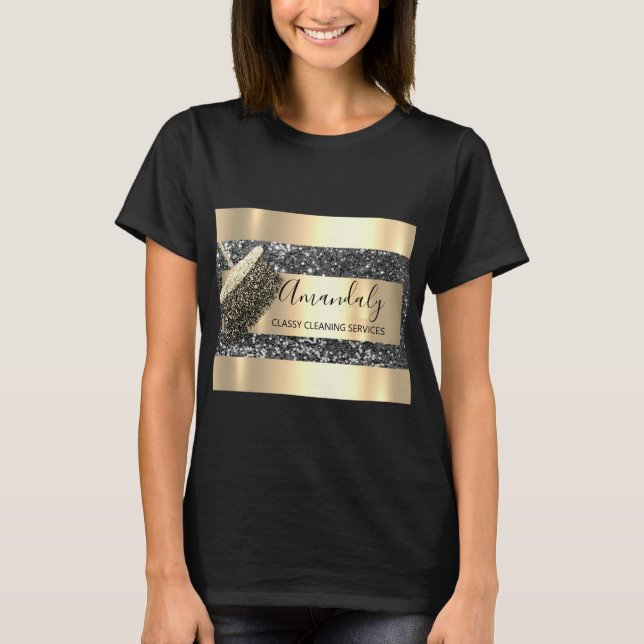 Cleaning Services Maid House Keeping Gold Grey  T-Shirt (Front)