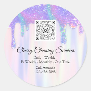 Cleaning Services Maid Housekeeper QRCode Drips Classic Round Sticker