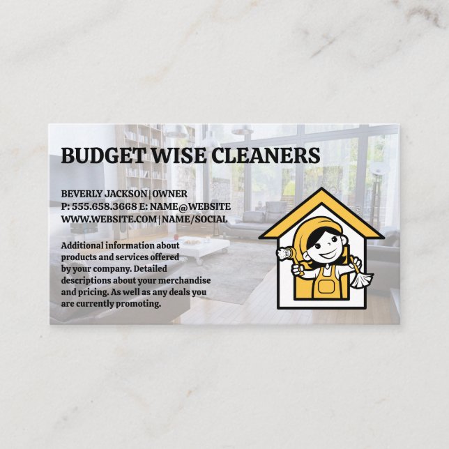 Cleaning Services | Maid Logo Business Card (Front)