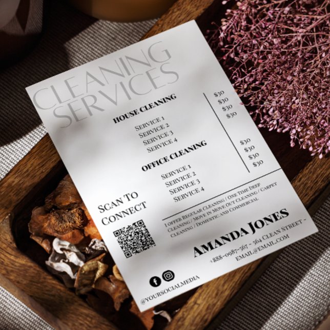 Cleaning Services Maid Price Black And White Invitation (Cleaning Services Maid Price Black And White Invitation)