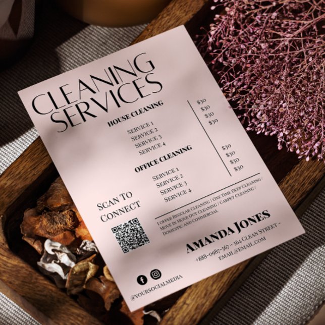 Cleaning Services Maid Price Pastel Pink Flyer (Cleaning Services Maid Price Pastel Pink Flyer)